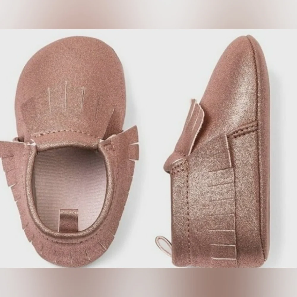 Cat & Jack Metallic Pink Faux Leather Fringe Moccasins